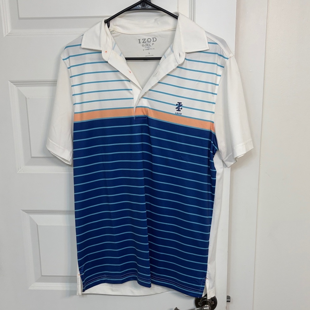 IZOD Men's Blue and White Polo with Orange Accent